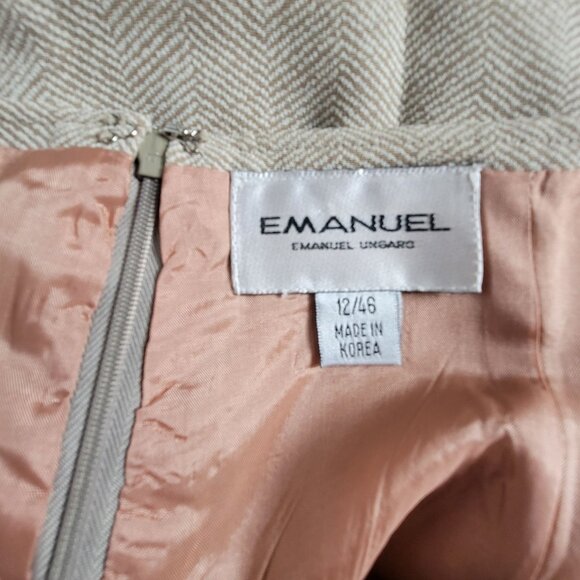 Emanuel Ungaro Beige Herringbone Wool Blend Pencil Skirt Size 12/46 Korea Made - Picture 4 of 9